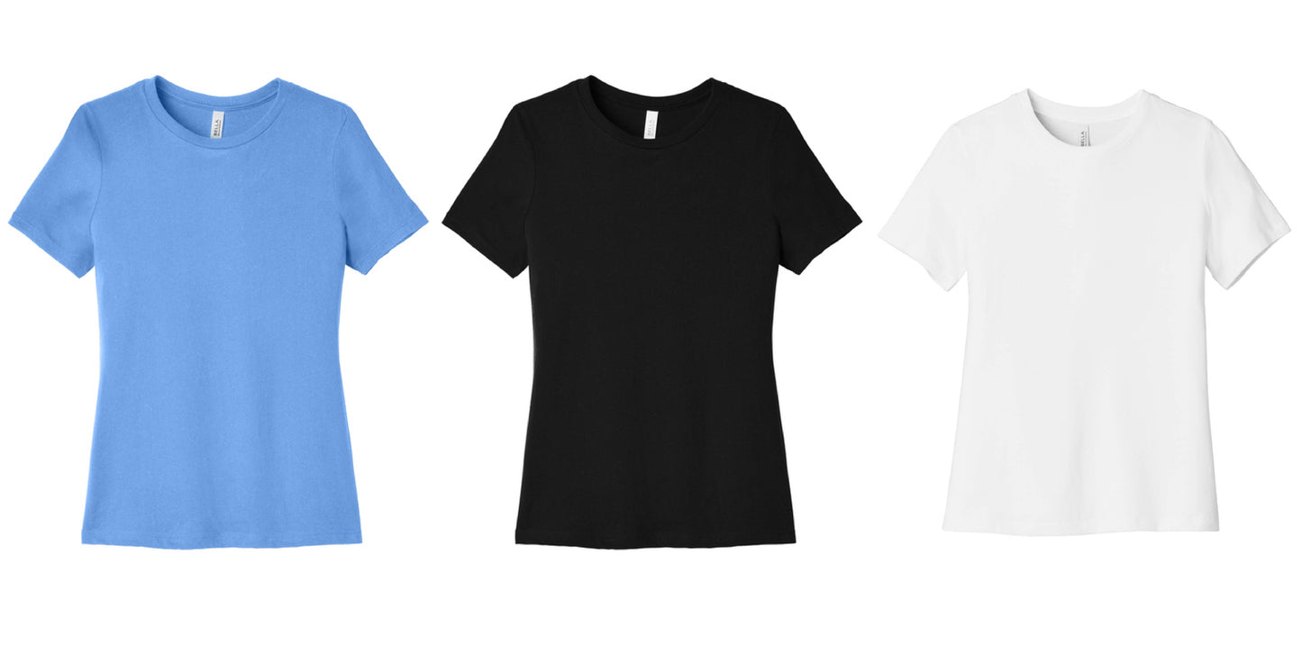 BELLA+CANVAS® Women’s Relaxed Jersey Short Sleeve Tee (Navy, White or Carolina Blue)